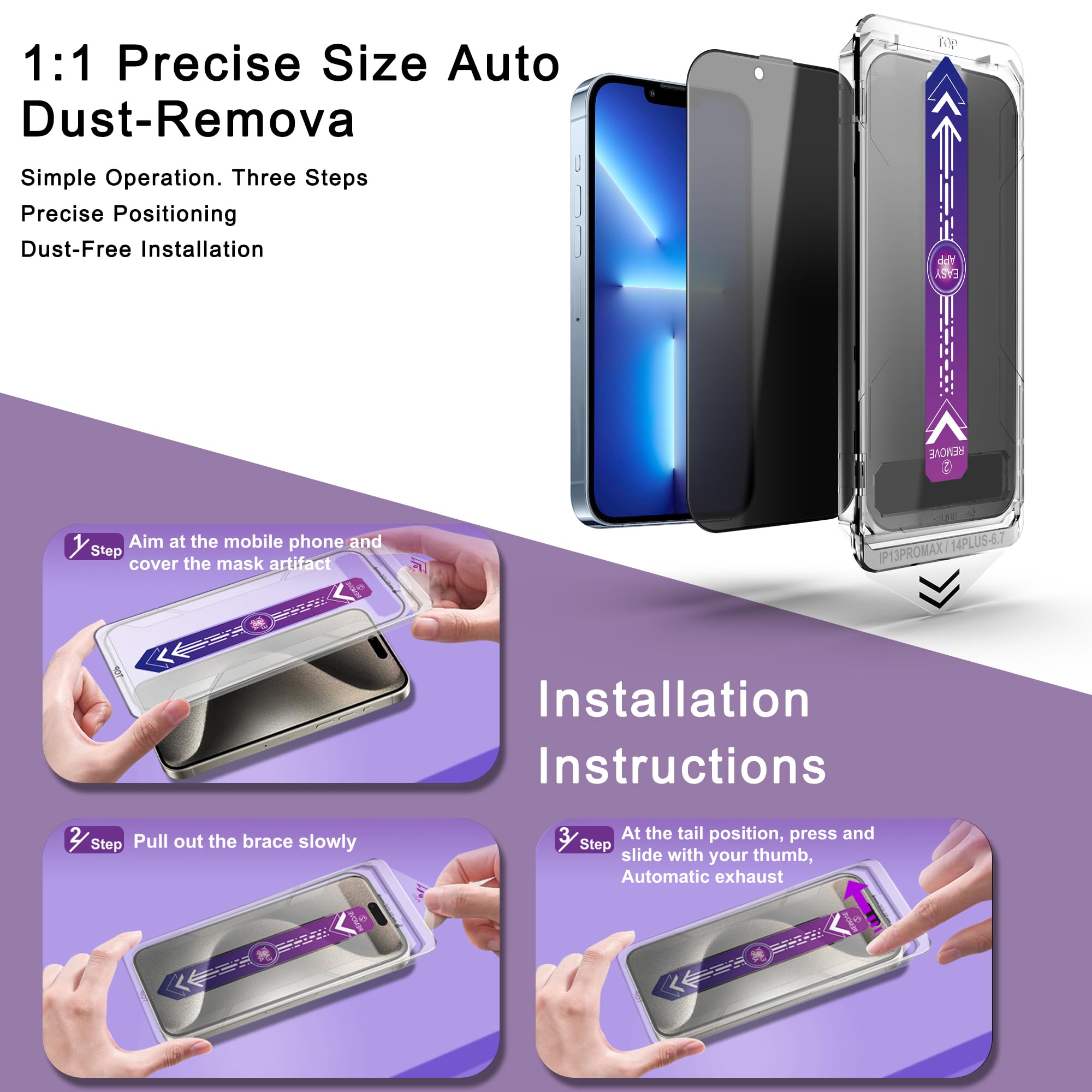 CHRYSHA 2-Pack Privacy Screen Protector for iPhone 13 Pro Max and iPhon 14 Plus 6.7-Inch, Auto Dust Removal, No Bubbles,Anti-Spy Tempered Glass Film, Easy Installation