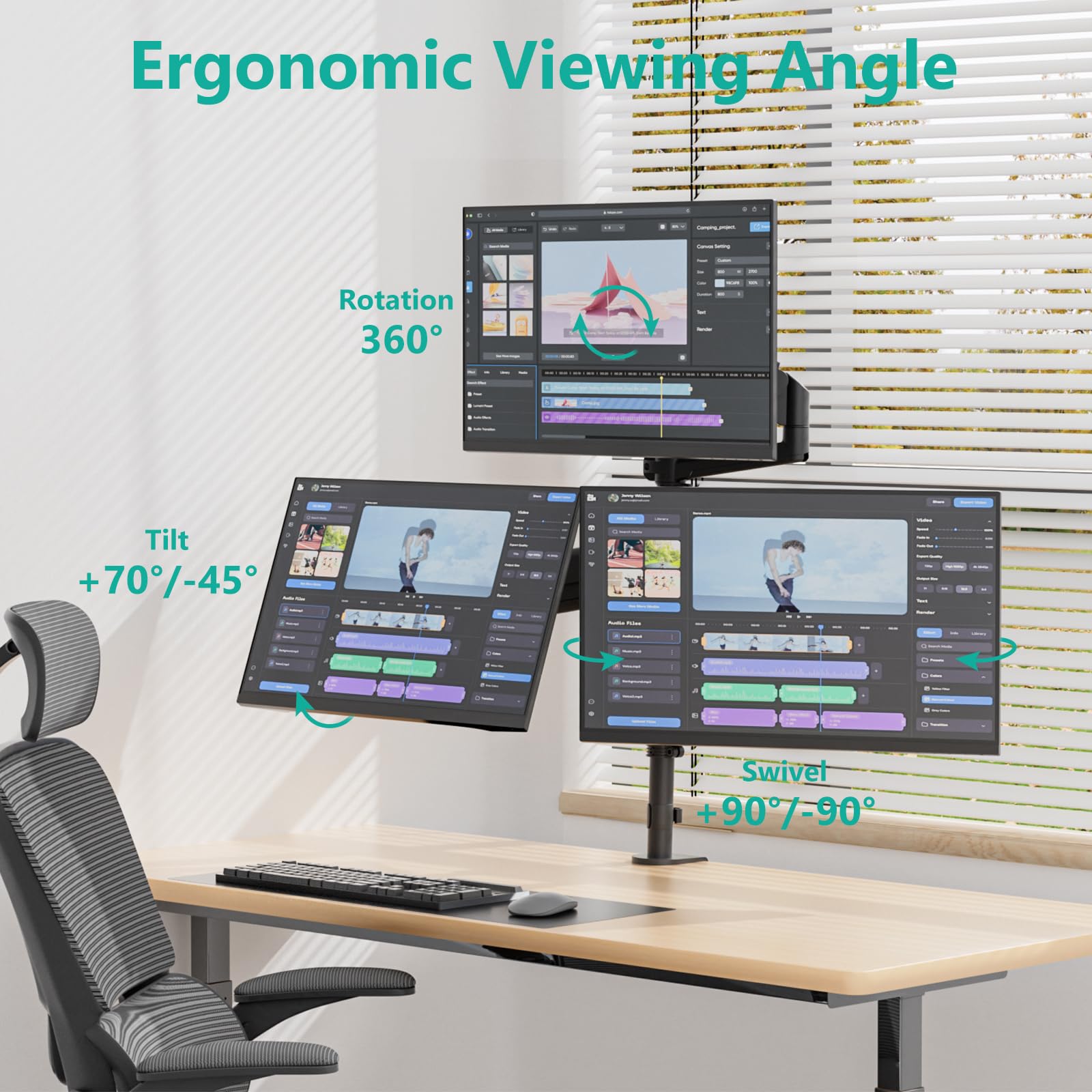 WALI Stacked Triple Monitor Mount for 13-34 inch Screens, 19.8 lbs per Arm