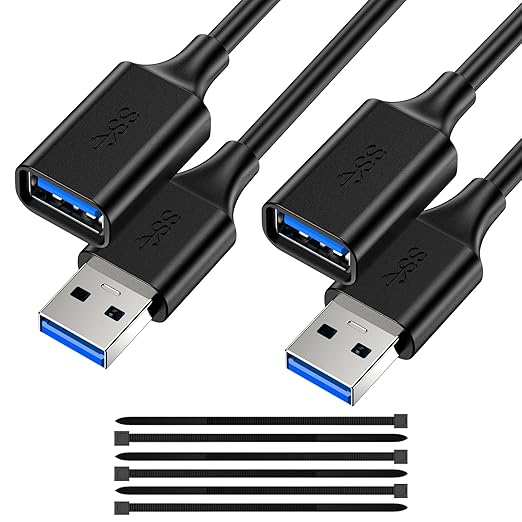 USB Extender Cord 10FT(2 Pack), USB 3.0 Extension Cable, USB A Male to Female, Compatible for USB Flash Drive, Hard Drive, Card Reader, Webcam, Printer, Keyboard, Mouse, Playstation, Xbox, VR Headset