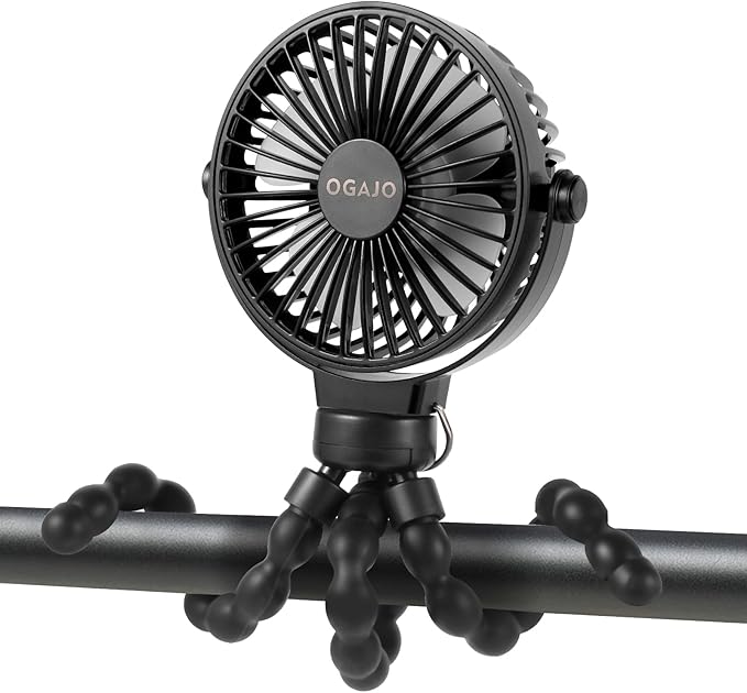 Portable Stroller Fan Personal rechargeable USB Fans With 5200mAh 3 Speeds Battery Small Baby Car Seat Mini Handheld Clip On Fan for Pram Crib Bike Treadmill Outdoor Camping Travel and Student Desk