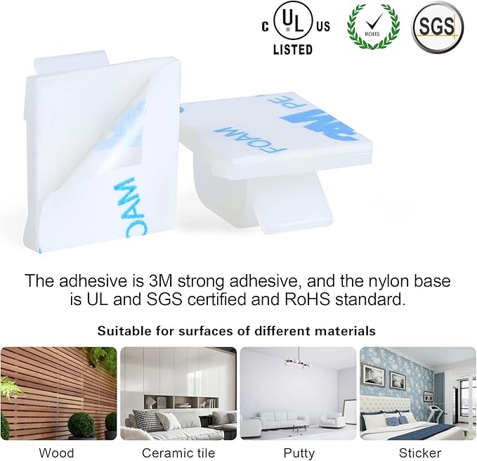 XHF 3/4” Adhesive Cable Wire Clips White 60pcs, Cable Staples Outdoor Cable Management Wire Organizer Cord Holder for Under Desk, Car, Wall, TV PC Ethernet Cable