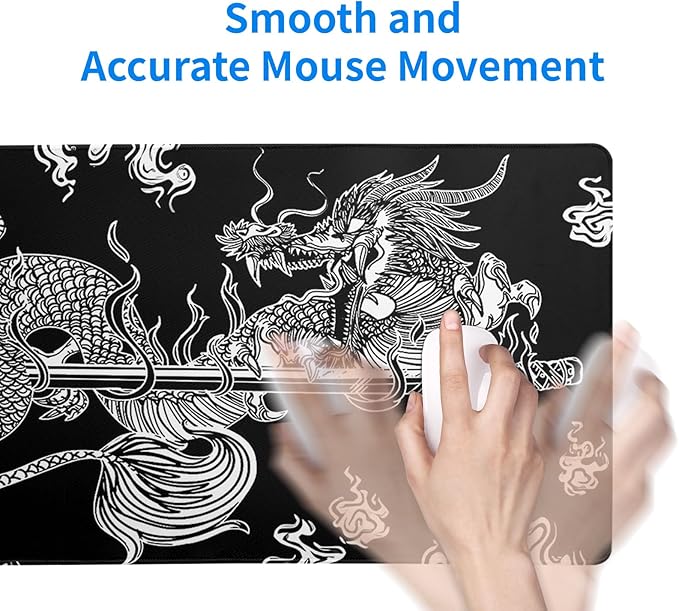 Dragon Gaming Mouse Pad - Black, Large (31.5x11.8 Inch), Non-Slip Base, Stitched Edge for Gaming & Office