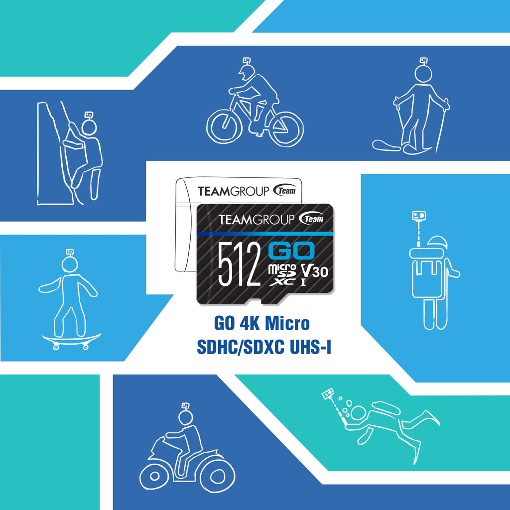 TEAMGROUP GO Card 128GB x 5 Pack MicroSDXC UHS-I U3 V30 4K for Action Cameras & Drone High Speed Flash Memory Card with Adapter for Outdoor Sports&Vlog, 4K Shooting,GoPro&Insta360&DJI TGUSDX128GU363
