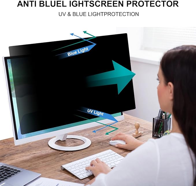 23.8 Inch Computer Privacy Screen Shield [2 Pack] for 16:9 Widescreen Desktop Monitor - Anti-Glare Blue Light Privacy Filter and Anti Spy Privacy Screen Protector Film