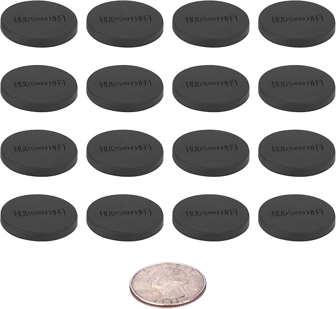 Speaker Isolation Feet – 16-Pack 1" Platinum Silicone Dots by Hudson Hi-Fi – Non-Adhesive, Non-Skid Anti-Vibration Pads for Turntables, Subwoofers, Audio Equipment – 20 Duro