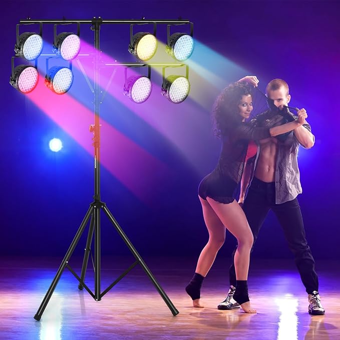 S AFSTAR Pro Audio Tripod, Multi Arm Tripod w/ 6.1-11.5 FT Adjustable Height, Portable T Bar Lighting Stand w/ 100 LBS Capacity, DJ Lighting Stand Suitable for Stage Bar Banquet Party