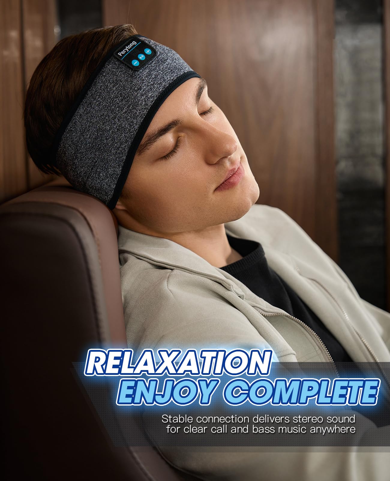 Perytong Sleep Headphones Bluetooth 5.4 Headband - Sleeping Headphones with Ultra-Thin Stereo Speakers for Side Sleepers - Wireless Music Earphones Headband for Sports, Workout, Jogging, Yoga, Travel