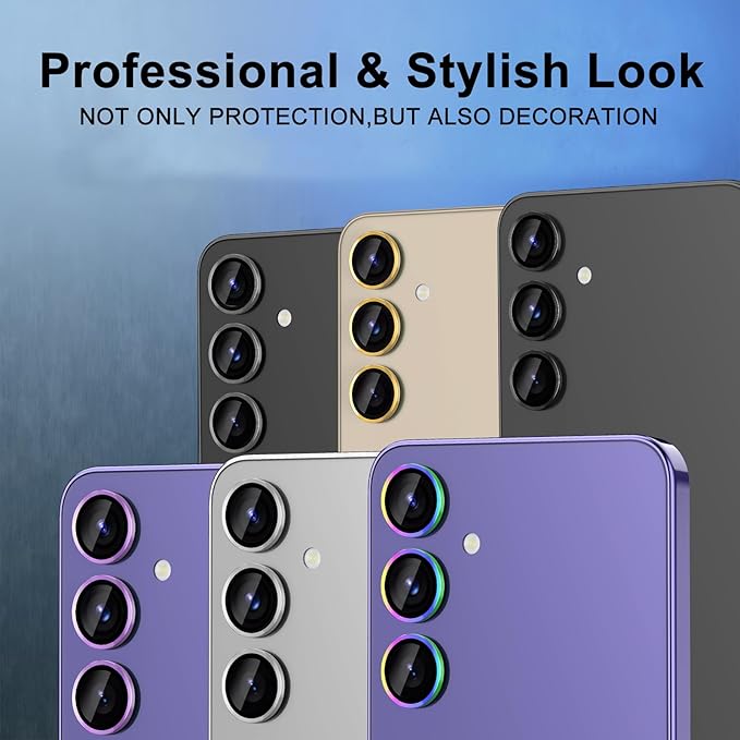 for Samsung Galaxy S24 Plus Camera Lens Protector, Individual Metal Ring Tempered Glass Lens Cover, [Strong Adsorption] Scratch Resistant Ultra-Thin HD Clear Lens Cover, 1 Set-Black