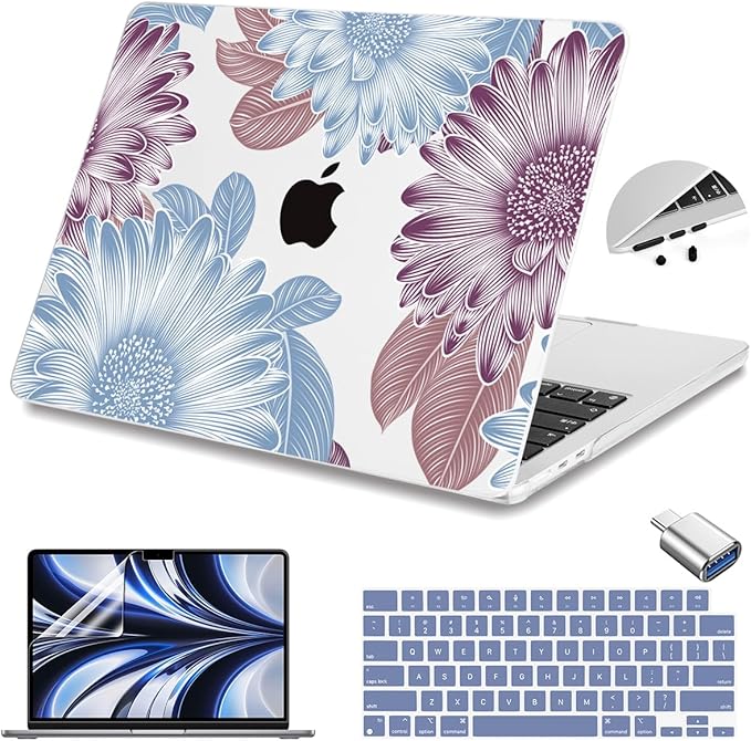 Teryeefi for MacBook Air M4 M3 M2 13.6 inch Case 2025 2024-2022,Fit Model A3240 A3113 A2681, Laptop Hard Shell Cases with Keyboard Cover & Screen Protector for MacBook Air 13.6", W-Flowers