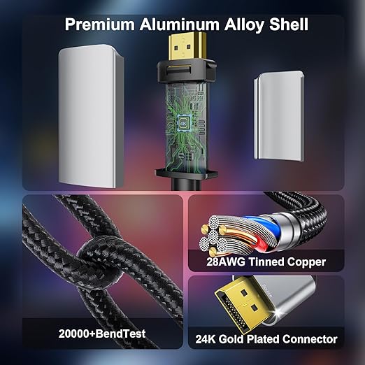 Active HDMI to DisplayPort Cable 6FT, 4K 60Hz 1080p 120Hz, Unidirectional HDMI Source to DP Monitor Display Port Cable Compatible for PC, Laptop, Computer, NVIDIA, AMD, PS5/4, Xbox