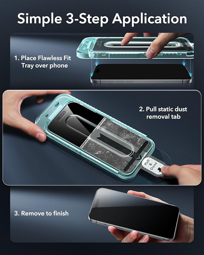 ESR 3 Pack for iPhone 16 Pro Privacy Screen Protector, Anti-spy Tempered-Glass Privacy Screen Protector with Flawless Fit Tray, Micro-curved Edges, Case Friendly