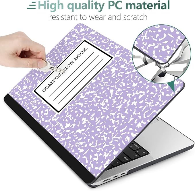 MEEgoodo Case for M4/M3/M2 MacBook Air 13.6 inch Case 2025 2024 2022, Fit Model A3240/A3113/A2681, Laptop Hard Shell with Keyboard Cover Compatible with MacBook Air 13 inch, Composition Book Purple