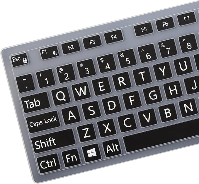 Large Print Keyboard Cover for Dell KM636 KB216 KB216t KB216d KB216p Wired & Wireless Keyboard, Dell Optiplex 5250 3050 3240 5460 7450 7050, Dell Inspiron Desktop 24" 27" 5400 5490 7790 3475 3670
