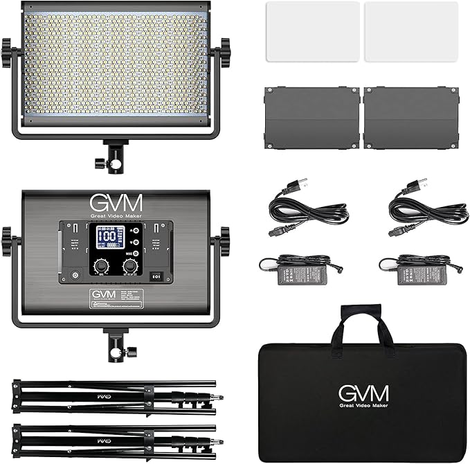 GVM 1300D RGB LED Video Light, 65W Video Lighting Kit with Bluetooth Control, 25000lux/0.5m, 2 Packs Led Panel Light for YouTube Studio, Video Shooting, Broadcasting, Conference, 18 Kinds Scene Modes