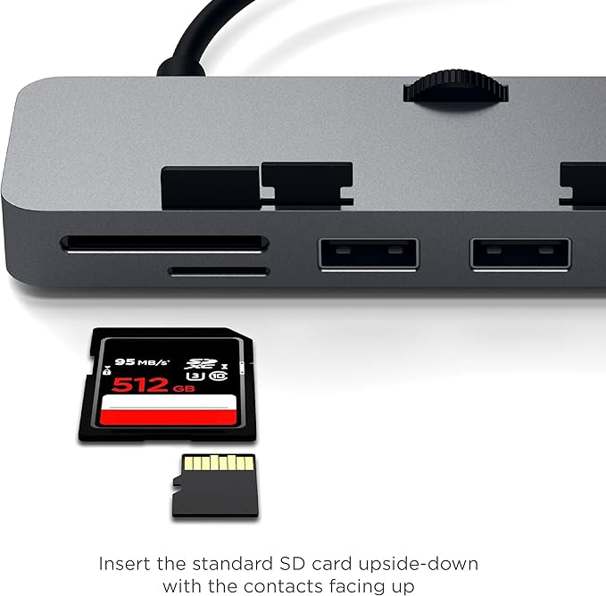 Satechi Aluminum Type-C Clamp Hub Pro with USB-C Data Port, USB-A 3.0 Data, Micro/SD Card Reader - Compatible with 2020/2019/2017 iMac & iMac Pro, Does Not Fit 2021 iMac (Space Gray)