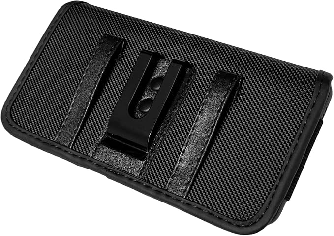 Nylon Cellphone Holster for iPhone SE (2020/2022), 11 Pro, XS/X, 8/7/6S/6, Alcatel Insight, LG Aristo 2, Galaxy S10e - Horizontal Case Canvas Waist Carrying Pouch with Belt Clip/Loops, Black