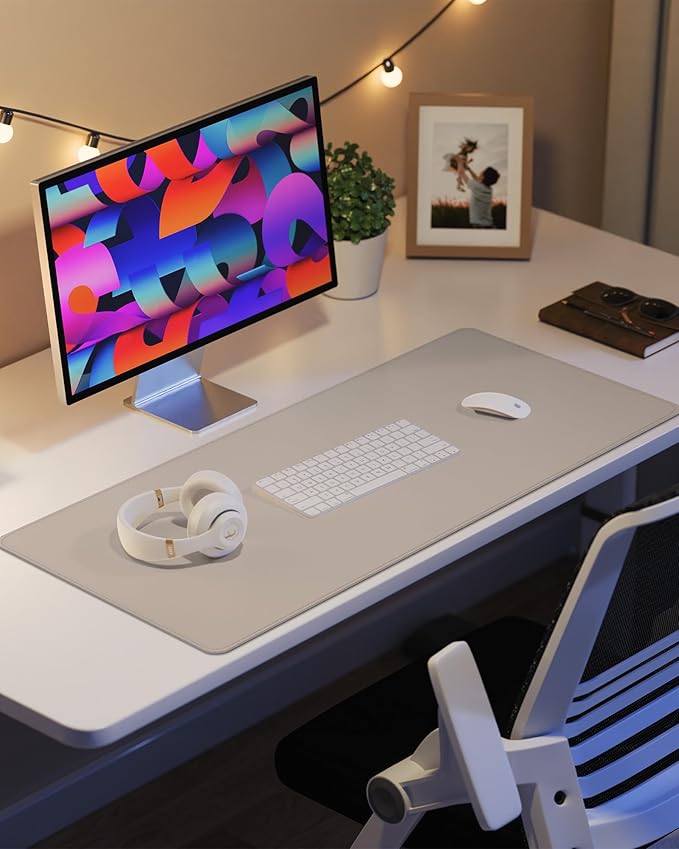 Leather Desk Pad Protector, Mouse Pad, Office Desk Mat, Non-Slip PU Leather Desk Blotter, Laptop Desk Pad, Waterproof Desk Writing Pad for Office and Home (Beige, 31.5" x 15.7")