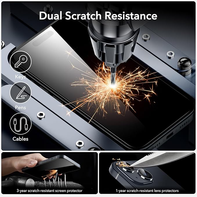 ESR 3+2 Pack for iPhone 15 Plus Screen Protector, [9H Hardness] [Military Grade Shatterproof] Full Coverage Ultra-tough Tempered Glass Film with Flawless Fit Tray, 2 Set of Camera Lens Protector