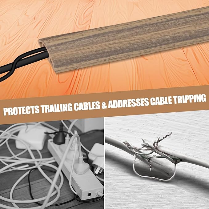 Floor Cord Cover Self Adhesive Cord Hider,10FT Cable Management, Extension Strip Protector for Wires, Prevent Cable Trips for Offices, Gyms, Exhibitions Cavity:0.51"(W) x0.3(H) Woodsmokedbrown
