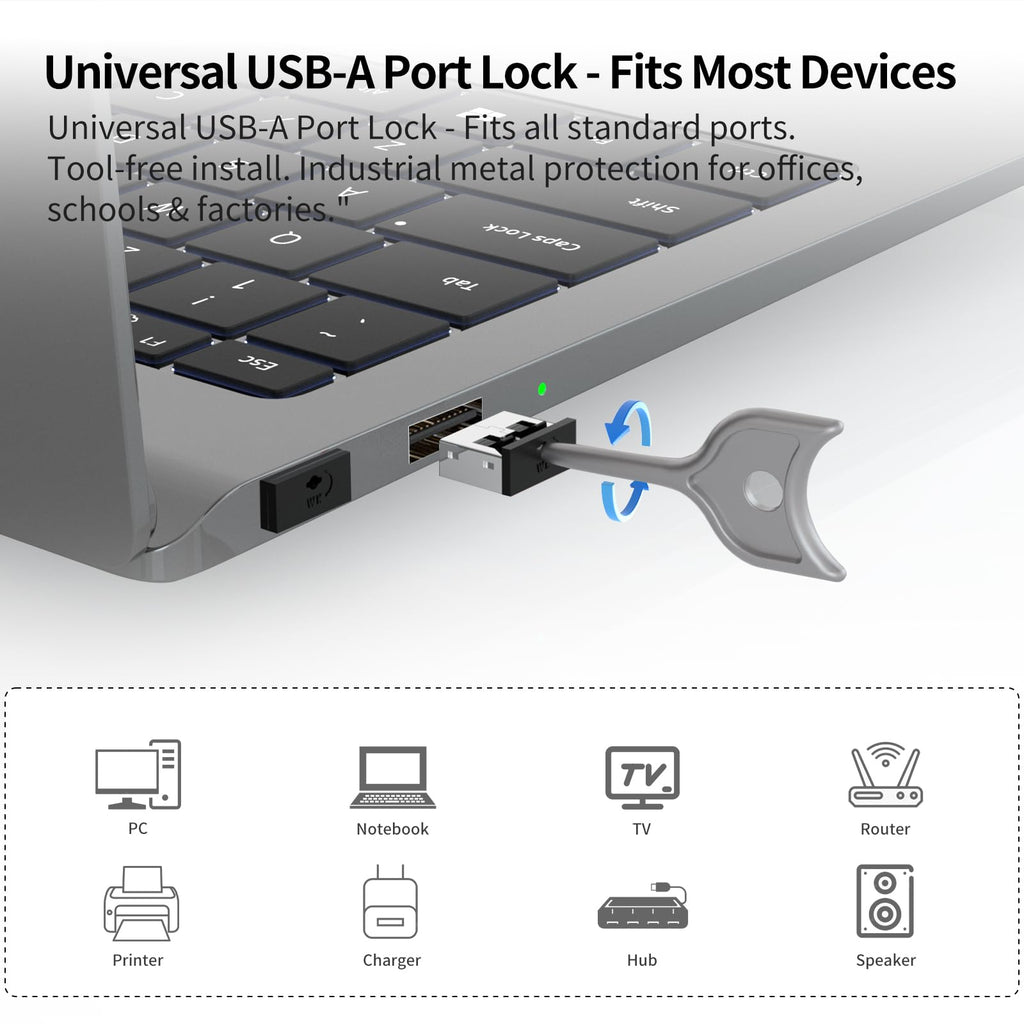 24PCS USB Metal Port Lock Blocker with 2 Keys - Secure USB-A Port Protector for PC/Laptop, Anti-Theft Data Security Lock, Dust & Moisture Proof Cover, Removable Type-A Connector Black