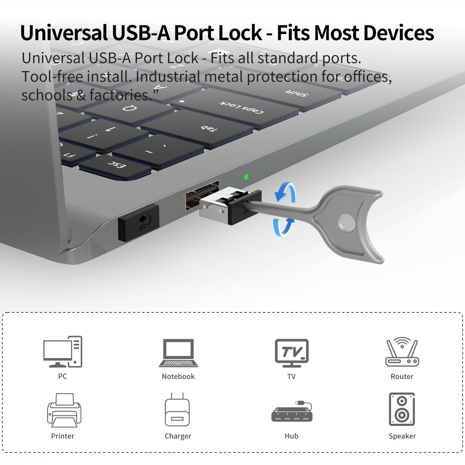 24PCS USB Metal Port Lock Blocker with 2 Keys - Secure USB-A Port Protector for PC/Laptop, Anti-Theft Data Security Lock, Dust & Moisture Proof Cover, Removable Type-A Connector Black
