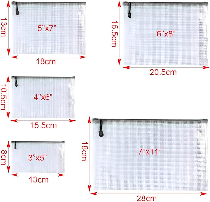 Oaimyy-4 x 6-20 Pcs-Plastic Mesh Zipper Pouch Document Folders Bag Zip File Bags for Office Supplies,Home,Travel Storages,Puzzle Board Games Storage- (Black)