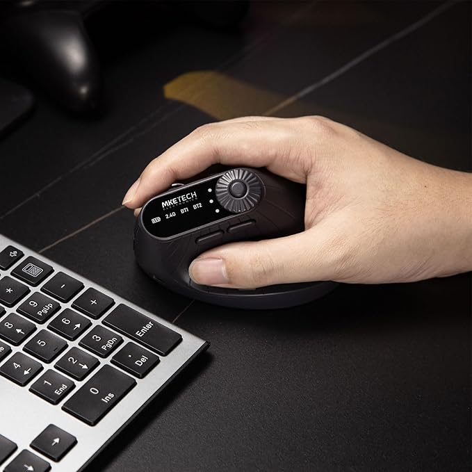 Vertical Ergonomic Mouse 2.4G Wireless BT Task Window Switching and Horizontal Scrolling,Adjustable DPI, Lightweight for Laptop,Desktop,PC,MacBook, Black (MKE 604)
