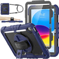 SEYMAC stock Case for iPad (A16) 11th/10th Generation 11''/10.9'' 2025/2022, Full-Body Drop Protection Case with Screen Protector &360° Rotate Hand Strap/Stand, Navy Blue