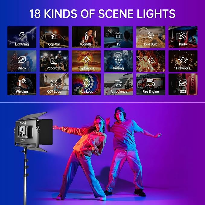 GVM 1500D RGB LED Video Light with Softbox, 75W Video Lighting Kit with Bluetooth Control, 3 Packs Led Panel Light for Photography, YouTube Studio, Broadcasting, 18 Kinds Lighting Scene