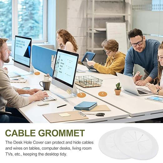 PATIKIL Desk Grommet 1-9/16", 8 Pcs Round Cable Grommet Cord Hole Cover with Adhesive Tape Flexible Table Wire Organizer for Office Home Table Countertop, White