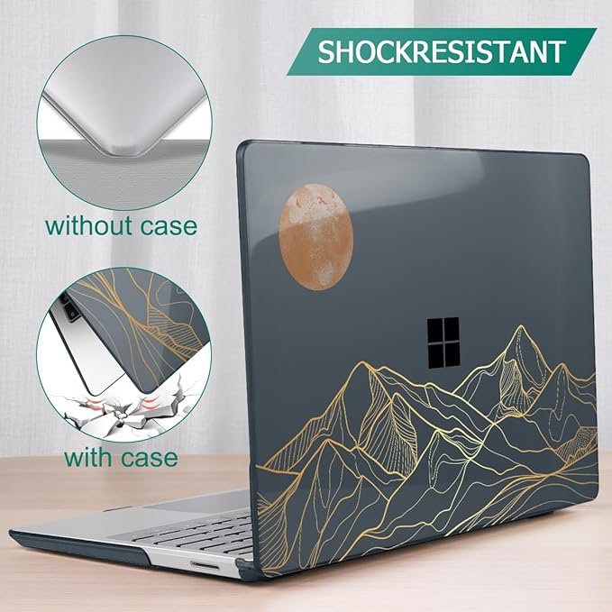 Tuiklol Case for 15 Inch Microsoft Surface Laptop 5/4/3 2022-2020, Model 1979/1953/1872/1873 Hard Shell Cover, Keyboard Cover+Screen Protector+Dust Plugs,Moon and Mountain