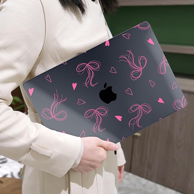 MEEgoodo Case for MacBook Air M4/M3/M2 13.6 inch 2025 2024 2022, Fit Model A3240 A3113 A2681, Compatible with MacBook Air 13 inch, Laptop Hard Shell Case with Keyboard Cover, Ribbons Bow