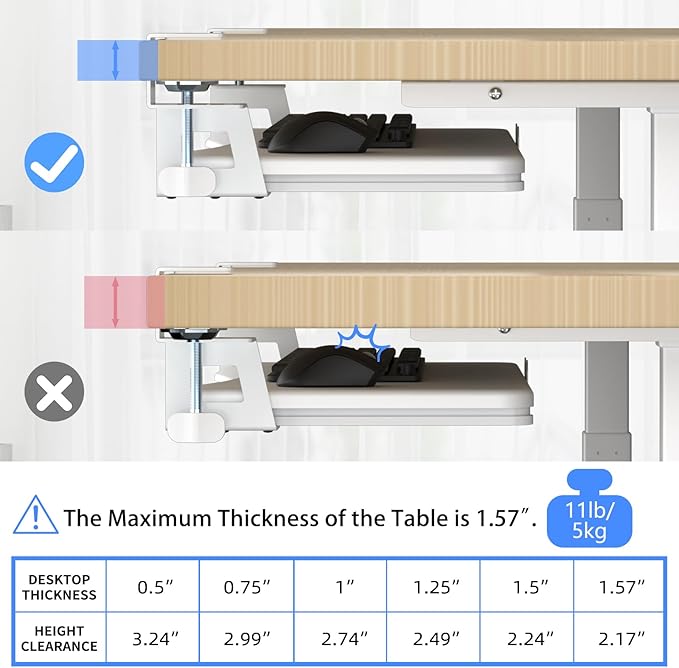 suptek Large Keyboard Tray Under Desk Pull Out with C Clamp Mount, Computer Keyboard & Mouse Tray, 34 (38 Including Clamps) x 11.8 inch Slide-Out Platform Computer Drawer for Typing, White, DSF1LW