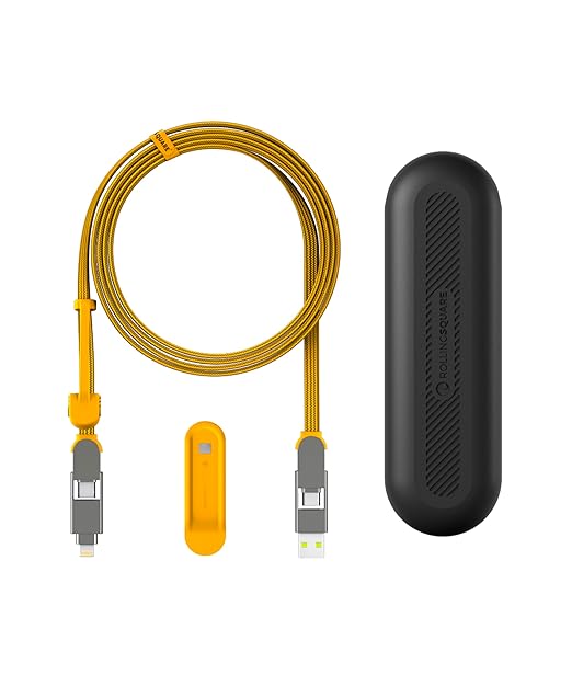 Rolling Square InCharge XL 200cm - USB C Charger Cable, Lightning Cable for Smartphone, Universal Cable Charger 6 in 1, USB Plug, Yellow, 100W