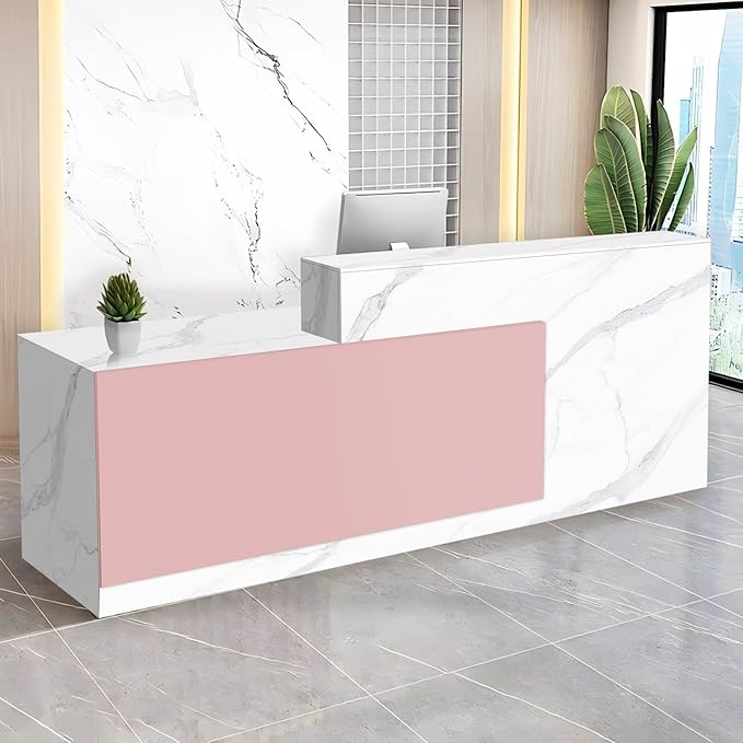 Reception Desk with Counter Modern Checkout Counter with Lockable Drawer Keyboard Tray Receptionist Desk for Office Salon Reception Table P Left 71inch/180cm