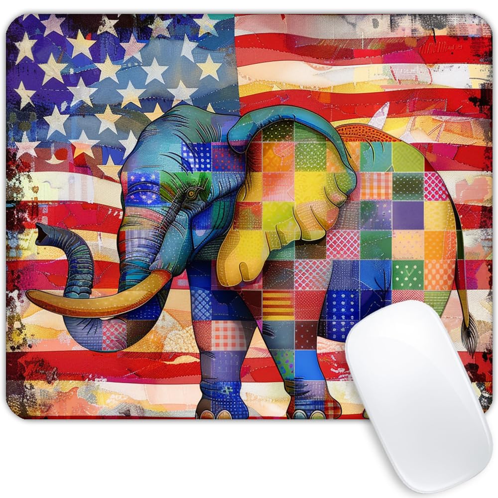 Square Mouse Pad American Flag，Colorful Baby Elephant-1,Gaming Mouse Pads for Desk,Soft Computer Waterproof Non-Slip Mouse Mat