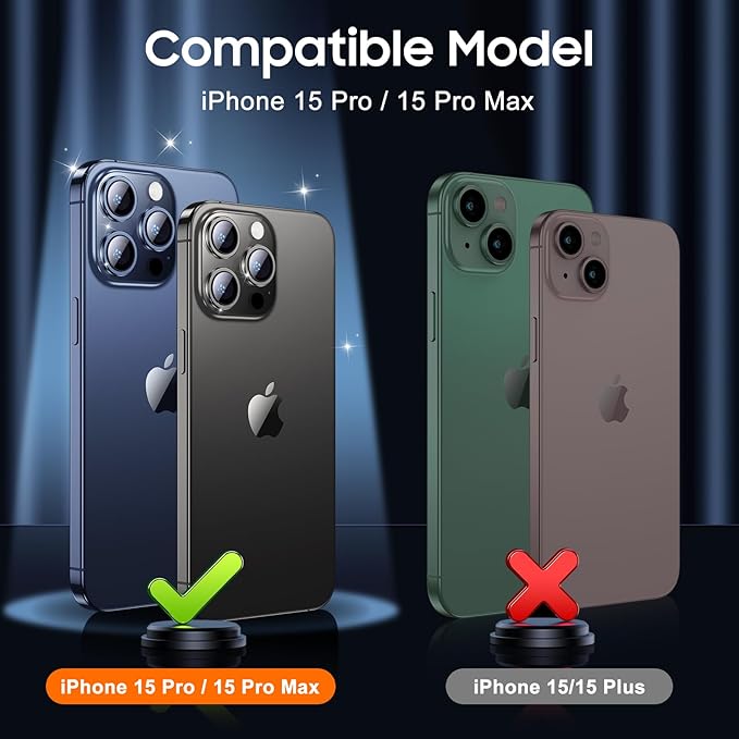 UniqueMe Compatible for 3 Pack iPhone 15 Pro/iPhone 15 Pro Max Camera Lens Protector, [Drop Protection] [Case Friendly] 9H Tempered Glass Camera Cover Screen [2023 New Version]- Blue