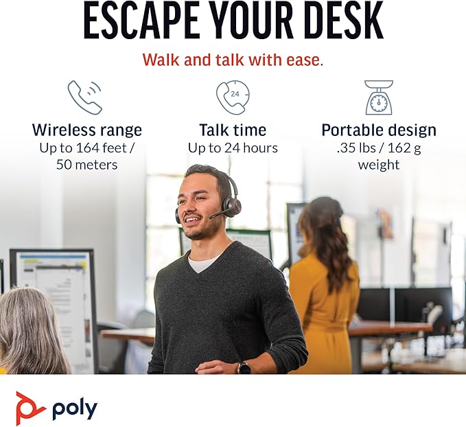 Poly Voyager 4320 UC Wireless Headset & Charge Stand (Plantronics) - Stereo Headphones w/Noise-Canceling Boom Mic - Connect PC/Mac/Mobile via Bluetooth-Works w/Teams (Certified), Zoom-Amazon Exclusive