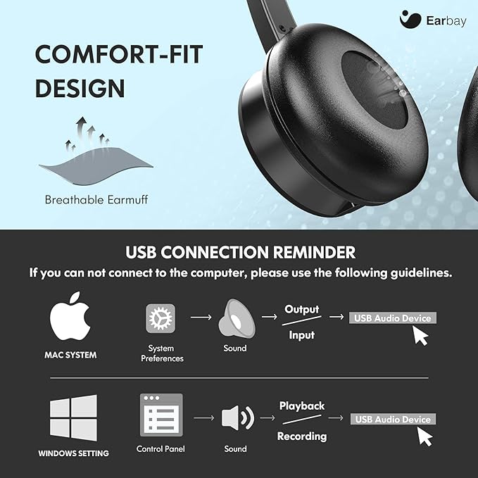 USB Computer Headset with Microphone for Laptop PC,3.5mm Wired Stereo Call Center Headset with Microphone Noise Cancelling, Corded Desktop Headphones with Mic & Mute for Office/Telework/Home/Zoom