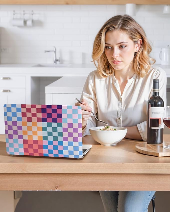 iCasso Compatible with MacBook Air 13 inch Case 2020-2018 Release M1 A2337 A2179 A1932, Colorful Checkerboard Protective Hard Shell Case +Keyboard Cover + Screen Protector-Dopamine Checkerboard