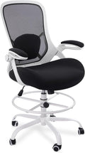HYLONE 400lbs Heavy Duty Drafting Chair 5" Thickened Seat Office Chair with Flip-Up Armrests Tall Ergonomic Computer Chair with Lumbar Support and Adjustable Footrest Ring Standing Desk Chair (Black)
