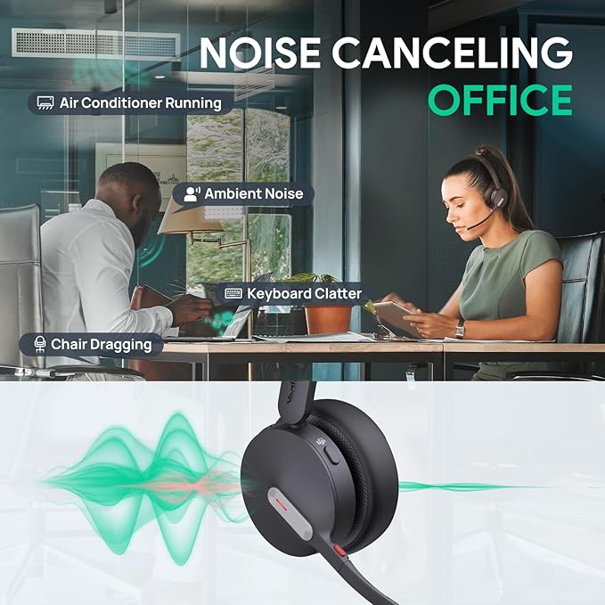 Yealink BH70 Dual Wireless Bluetooth Headset with Mic for Work, Teams Certified, up to 35h Talk Time, 147g All-Day Wearing Comfort, USB-C/A