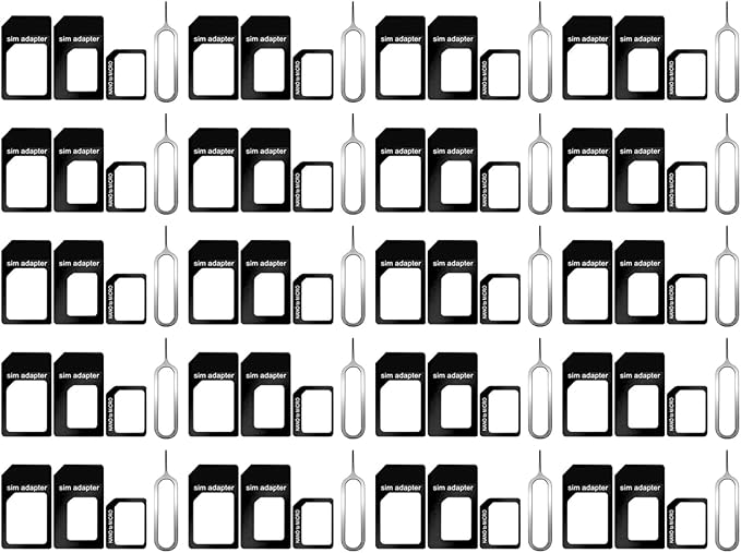 20 Pack SIM Card Adapter Kit, 4 in 1 Nano Micro Standard Converter Kit with Steel SIM Tray Eject Pin 1, Black