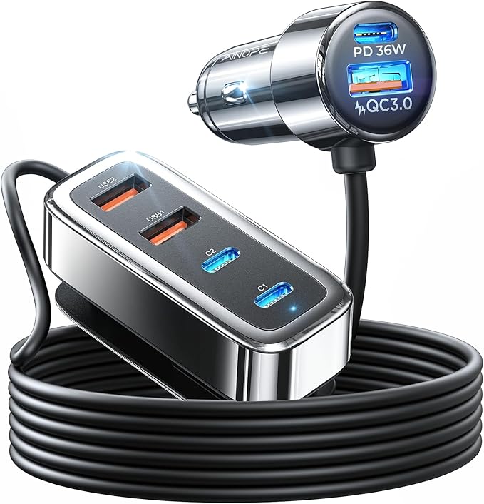 AINOPE 108W USB C Car Charger with 6 Fast Charging Ports, Road Trip Essentials Cigarette Lighter Car Travel Essentials for Long Trips Kids for iPhone 16 15 Pro Max 14 iPad S24 S25 Hire Tablet