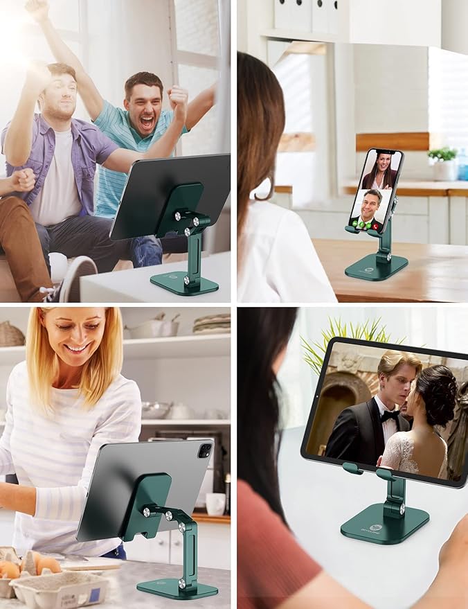 OCYCLONE Phone Stand, Adjustable Height and Angle Foldable Cell Phone Stand Holder for Desk, Taller iPhone Stand Compatible with 4.7"-13" Smartphones iPad Tablet, Green