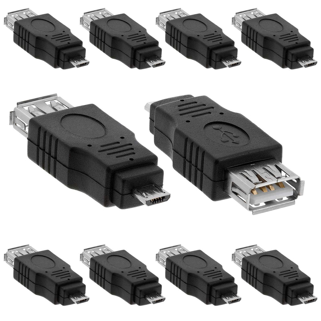 Cmple - Micro USB to USB Adapter Standard 2.0 A Female Jack to Micro B Male Plug OTG Connector Converter for Cameras Tablets Phones Dash Cams Transfer Photos to Computer - 10 Pack