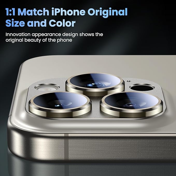 Uyiton Compatible with iPhone 16 Pro/iPhone 16 Pro Max Camera Lens Protector - [Not Easy to Break][Strong Adsorption][Case-Friendly] Metal Tempered Glass Rear Camera Screen Cover - Natural, 2 Pack