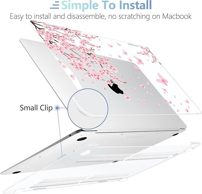 MEEgoodo for MacBook Air 13.3 inch Case 2021 2020 2019 2018 A2337 M1 A2179 A1932, Laptop Shell with Keyboard Webcam Cover & Trackpad Film & Type C Adapter for MacBook Air M1, Cherry Blossoms