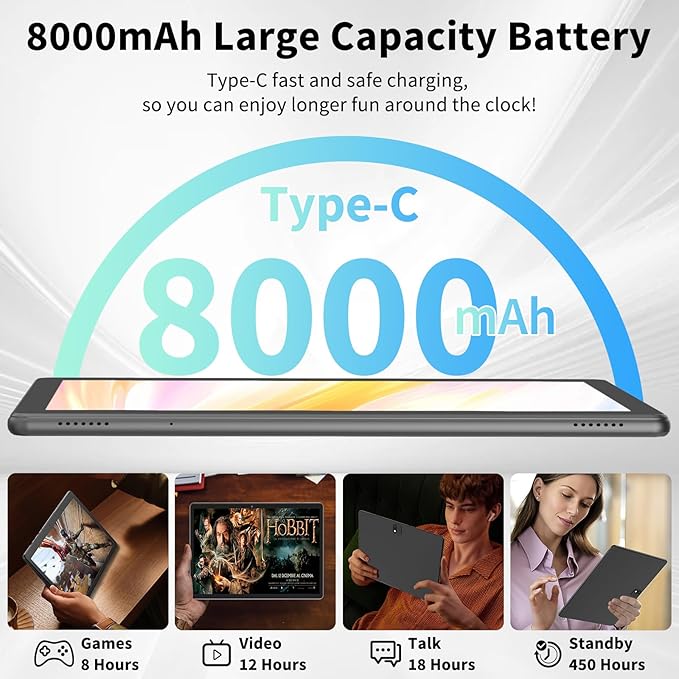 2025 Tablet, Android 14 Tablets 10 inch with Keyboard, 26GB RAM+256GB ROM(2TB Expand), 2-in-1 Tablets with 8-Core, 8000mAh, 5G WiFi, Widevine L1, GMS, with Case, Keyboard, Mouse, Stylus (Pink)