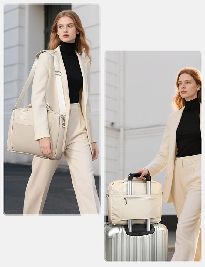 13-14 Inch Laptop Shoulder Bag Business Briefcase Water Resistant Computer Messenger Bags Compatible with MacBook Pro 14, MacBook Air 13 M4, HP, Dell, ASUS Notebook, Pearl White